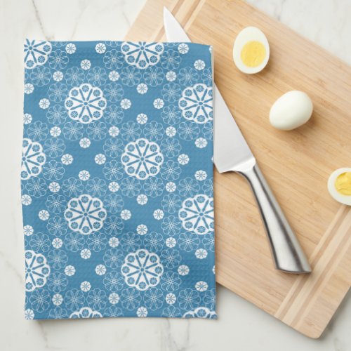 Abstract openwork floral pattern in light blue col kitchen towel
