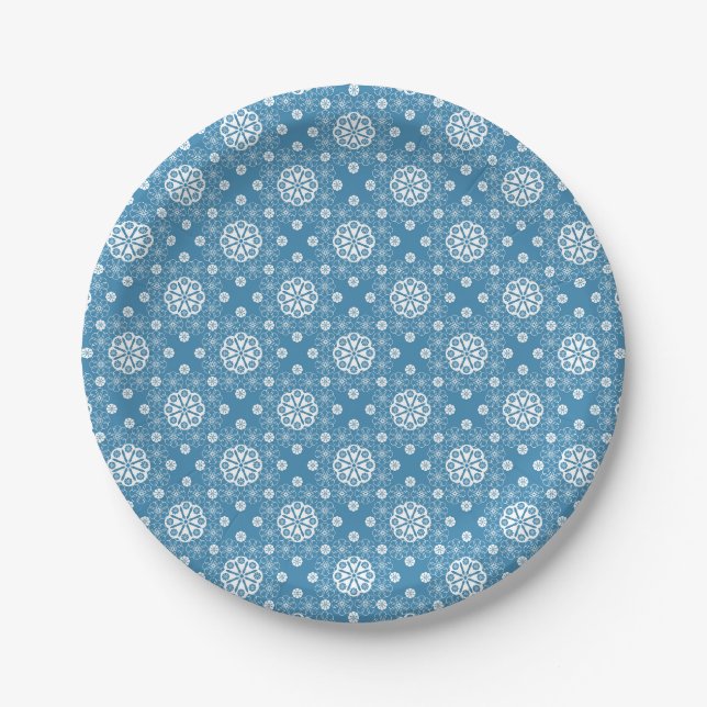Abstract openwork floral pattern in light blue col paper plates (Front)