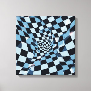 Abstract Optical Illusion Blue Checkerboard Canvas Print