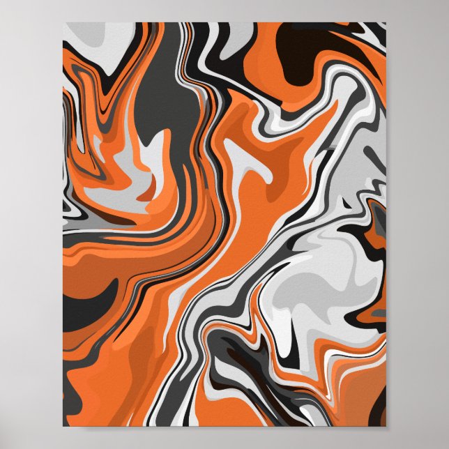 Abstract Orange and Black Fluid Art Poster (Front)