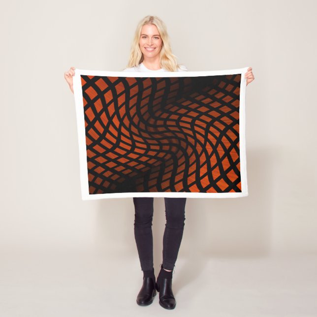 Abstract Orange and Black Geometric Pattern Fleece Blanket (In Situ)