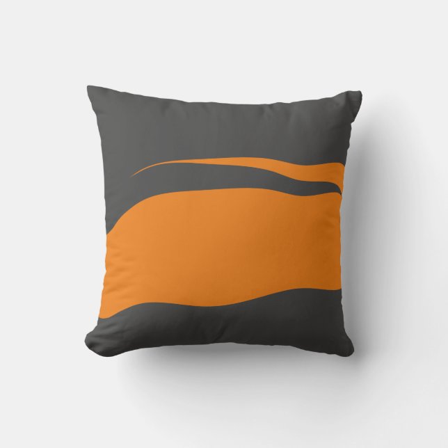 Abstract Orange and Dark Gray Wavy Throw Pillow (Front)