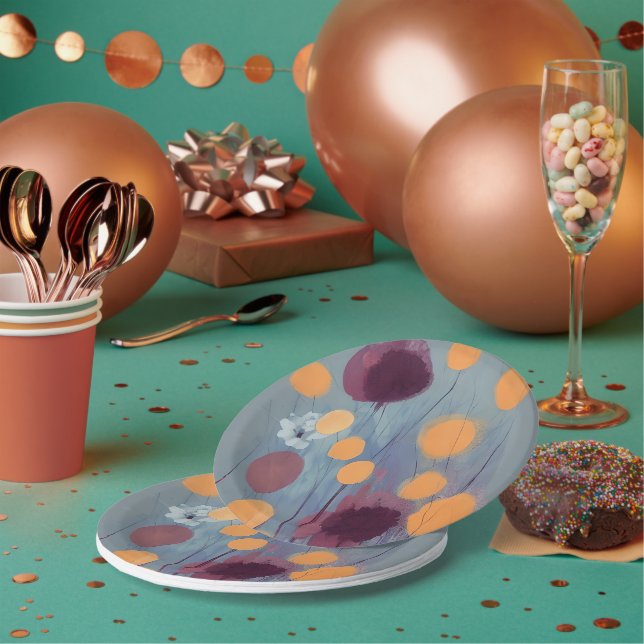Abstract orange and pink flowers paper plates (Multi)