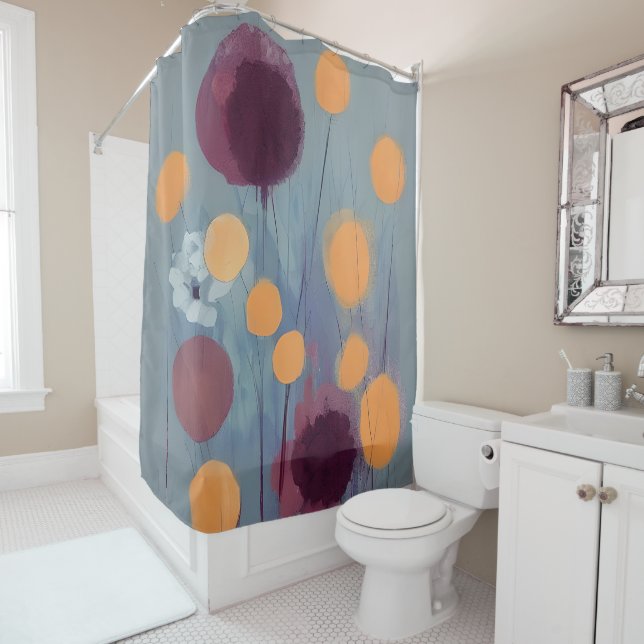 Abstract orange and pink flowers shower curtain (In Situ)