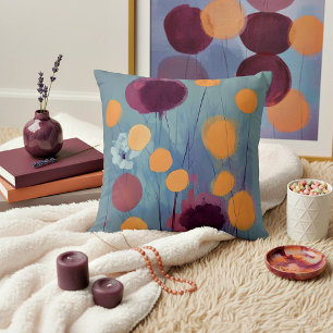 Abstract orange and pink flowers throw pillow
