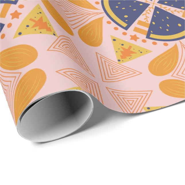 Abstract orange and pink geometric pattern wrapping paper (Roll Corner)