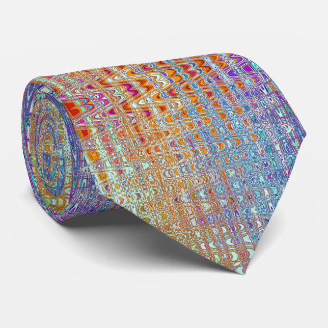 Abstract Orange and White Retro Boomerang Waves Neck Tie (Rolled)