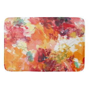 Abstract Orange and White Watercolor Floral Bath Mat