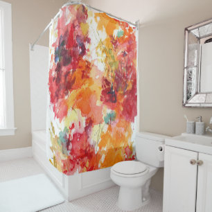 Abstract Orange and White Watercolor Floral Shower Curtain