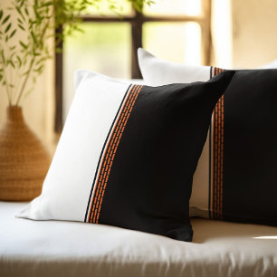 Abstract Orange Black White Striped Pattern Throw Pillow