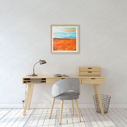 Abstract Orange Blue Beach Painting Poster
