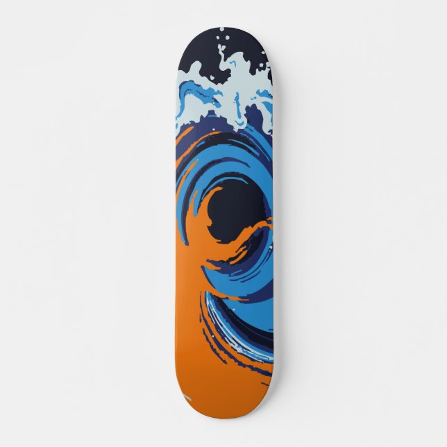 Abstract Orange & Blue Ocean Wave Swirl Design Skateboard (Front)