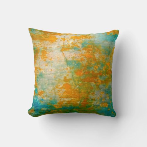 Abstract Orange  Blue Rustic Painting Throw Pillow