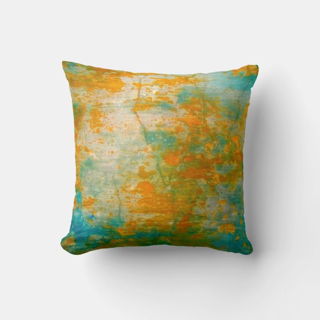 Abstract Orange & Blue Rustic Painting Throw Pillow (Front)