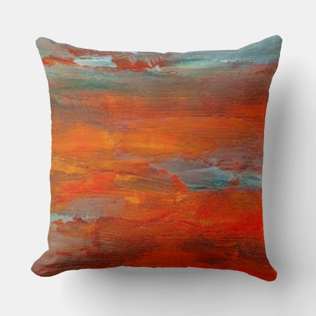 Abstract Orange Blue Sunset Beach Scene Pillow (Front)