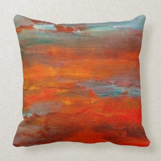 Abstract Orange Blue Sunset Beach Scene Pillow