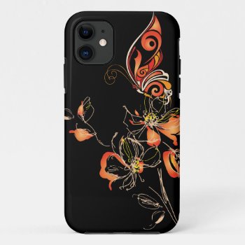 Abstract Orange Butterfly And Floral Iphone 11 Case by UTeezSF at Zazzle