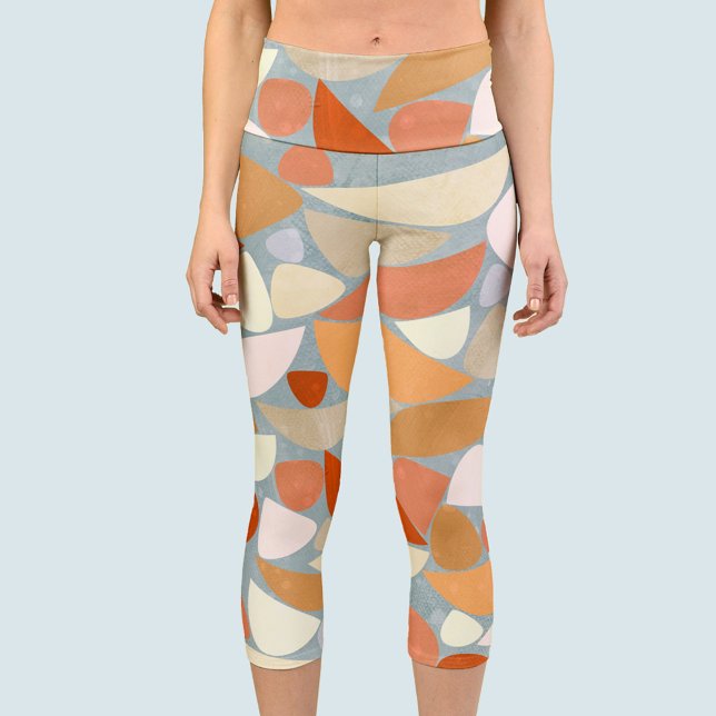 Abstract Orange Capri Leggings (Orange peach cream abstract art capri leggings yoga pants)