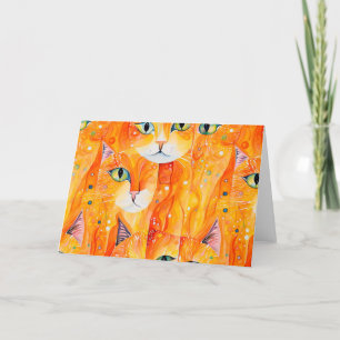 Abstract orange cat letterpress thank you card