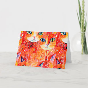 Abstract orange cat thank you card