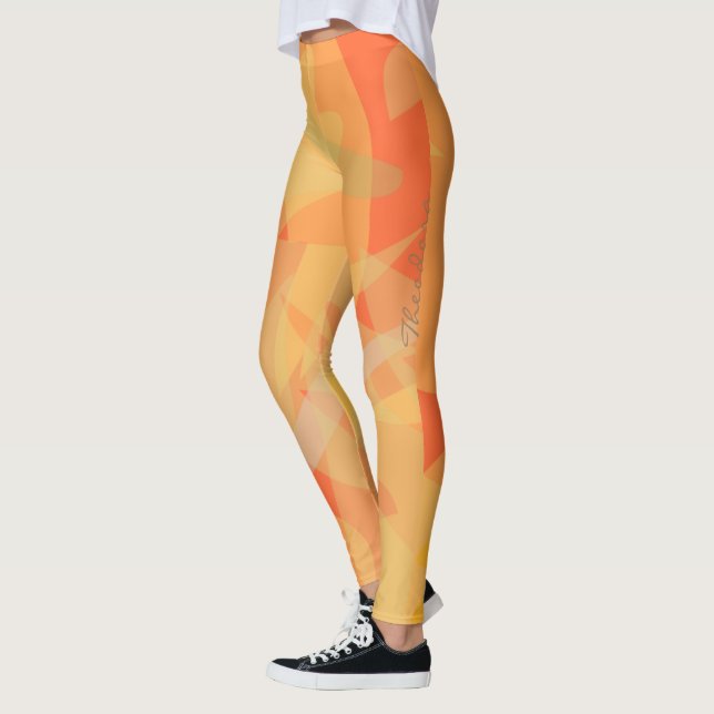 Abstract Orange Floral Pattern Leggings (Left)