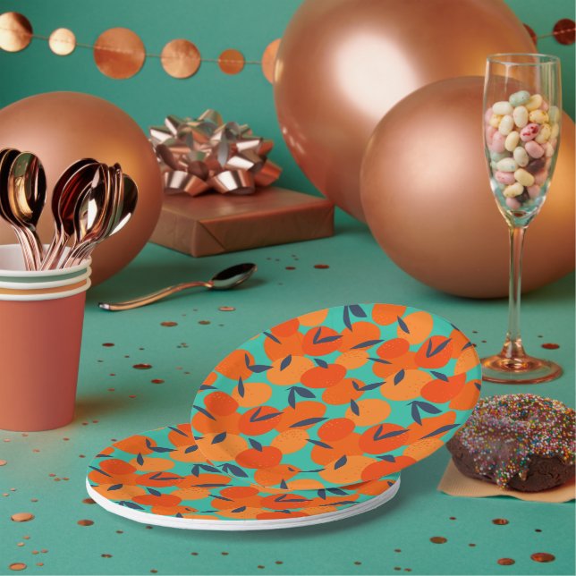 Abstract Orange Fruit Pattern Paper Plates (Multi)