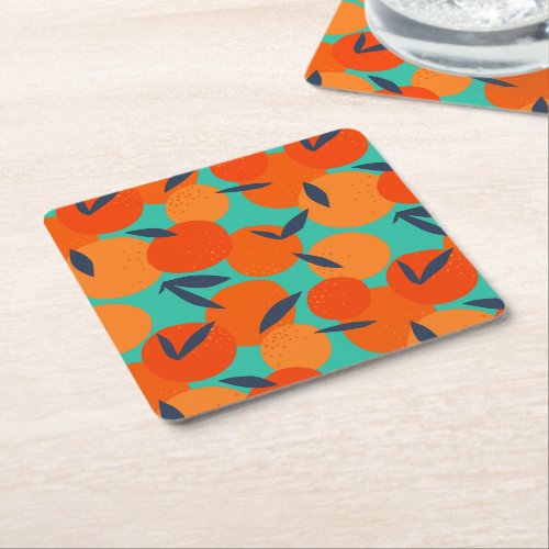 Abstract Orange Fruit Pattern Square Paper Coaster