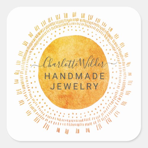 Abstract Orange Gold Circle Handmade Jewelry Square Sticker