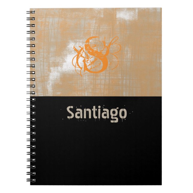 Abstract orange gray white black Name Monogram Notebook (Front)