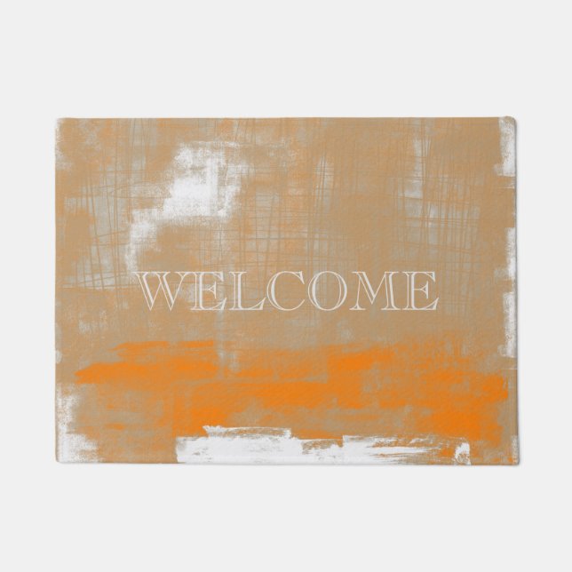 Abstract Orange Gray White Welcome Doormat (Front)