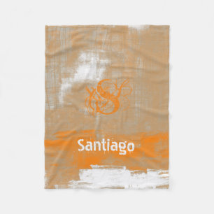 Abstract orange gray white Your name Monogram Fleece Blanket