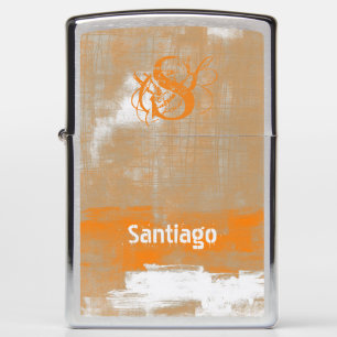 Abstract orange gray white Your name Monogram Zippo Lighter