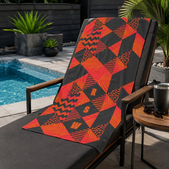 Abstract Orange Grey Geometric Monogram Beach Towel (Creator Uploaded)
