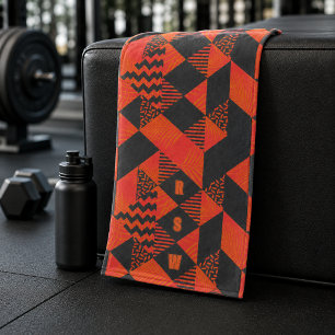 Abstract Orange Grey Geometric Monogram Sports Hand Towel