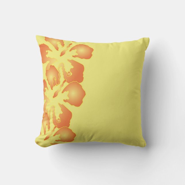 Abstract Orange Hibiscus Flowers on Yellow Throw Pillow (Front)