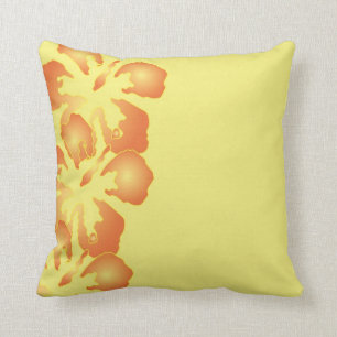 Abstract Orange Hibiscus Flowers on Yellow Throw Pillow