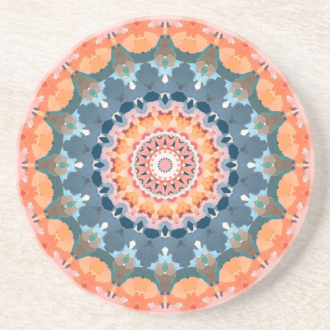Abstract Orange Mandala Drink Coaster (Front)