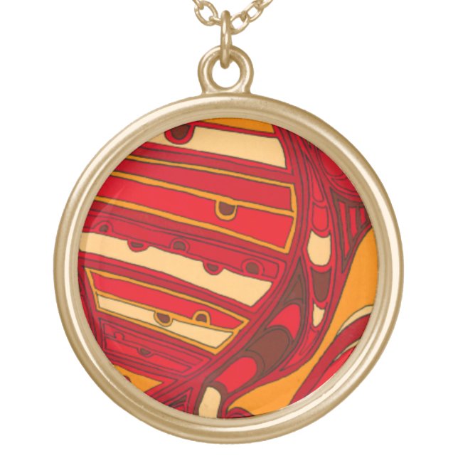 Abstract Orange Panels Gold Plated Necklace (Front)