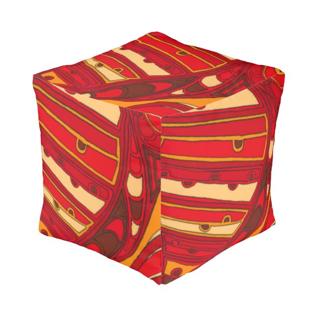 Abstract Orange Panels Pouf (Angled Front)