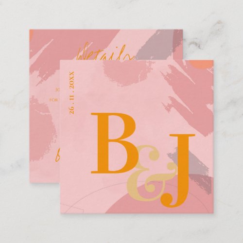 Abstract Orange Pink Pretty Monogram Wedding  Enclosure Card