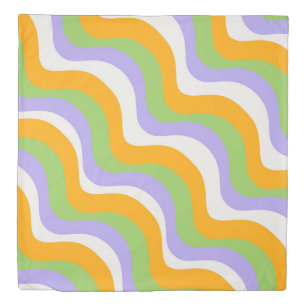 Abstract Orange Purple Green Retro Wavy Stripe  Duvet Cover