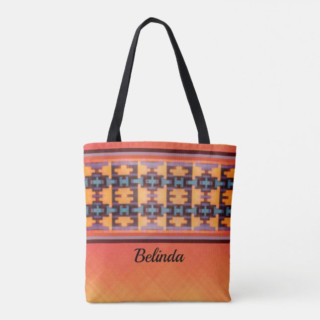 Abstract Orange, Purple, Yellow & Blue Tribal Tote (Back)