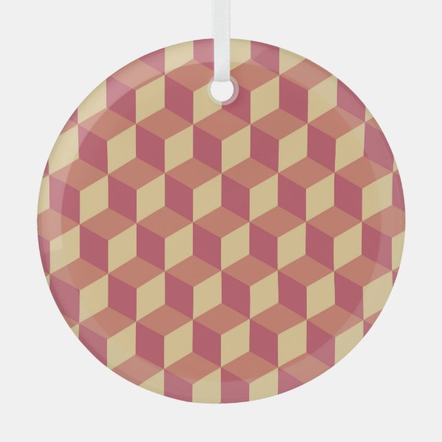 Abstract Orange Red Cube Pattern Glass Ornament (Front)