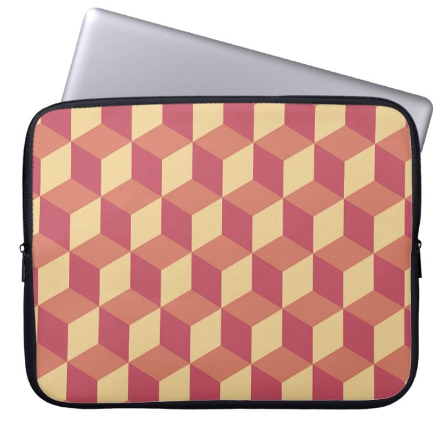 Abstract Orange Red Cube Pattern Laptop Sleeve (Front)