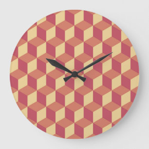Abstract Orange Red Cube Pattern Large Clock