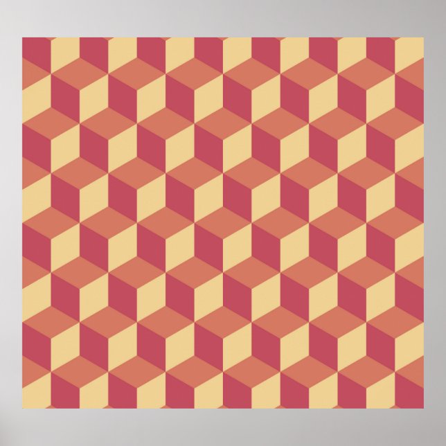 Abstract Orange Red Cube Pattern Poster (Front)