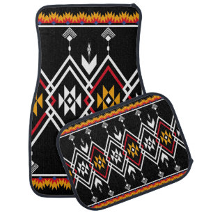 Abstract Orange Red Geometric Native Pattern Car Floor Mat