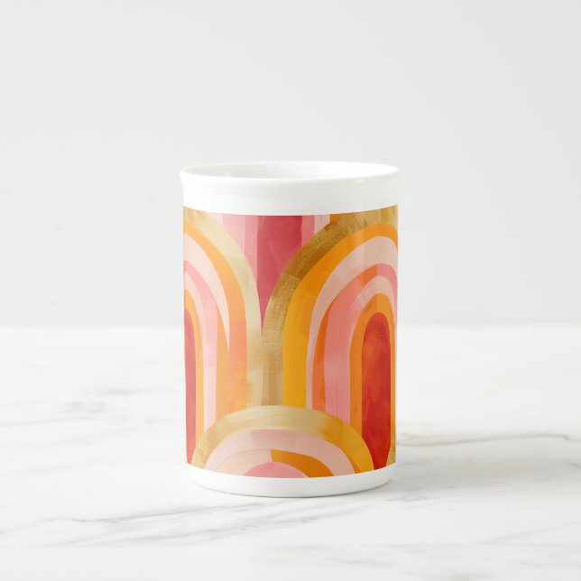Abstract Orange Red Yellow Gold Pink Bone China Mug (Front)