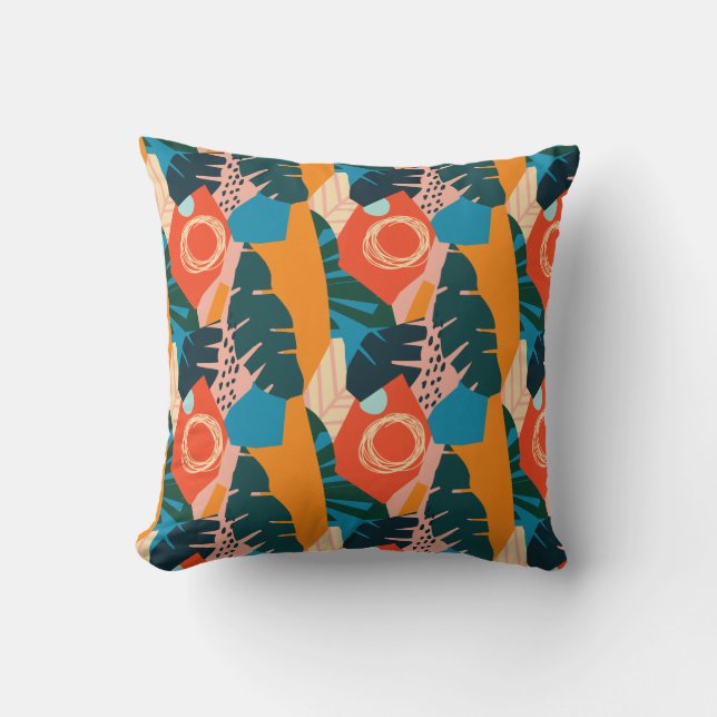 Abstract Orange Summer Tropical Leaves  Throw Pillow (Front)