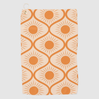 Abstract orange sun on mid century ogee  golf towel